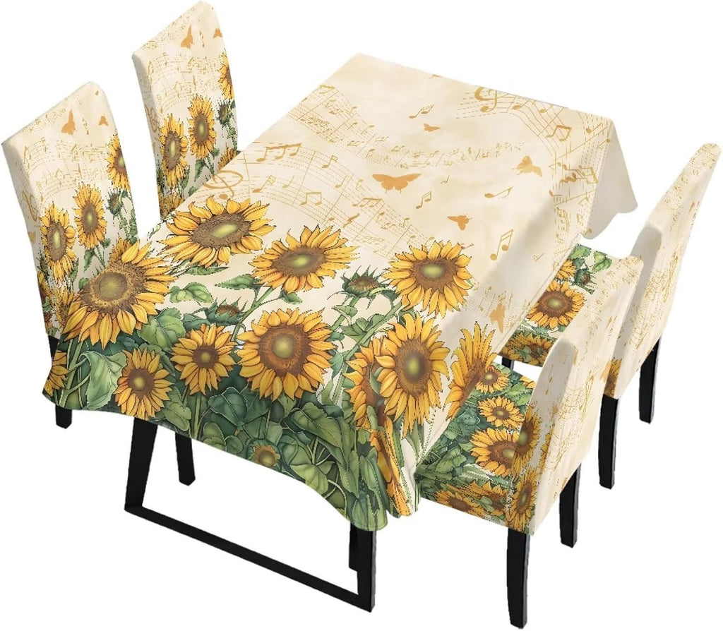 ZDCUSTOM Cozy Dining Chair Covers Tablecloths Rectangular & Table and Chair Covers for Parties Washable Sunflower Dining Room Decor Universal Fit