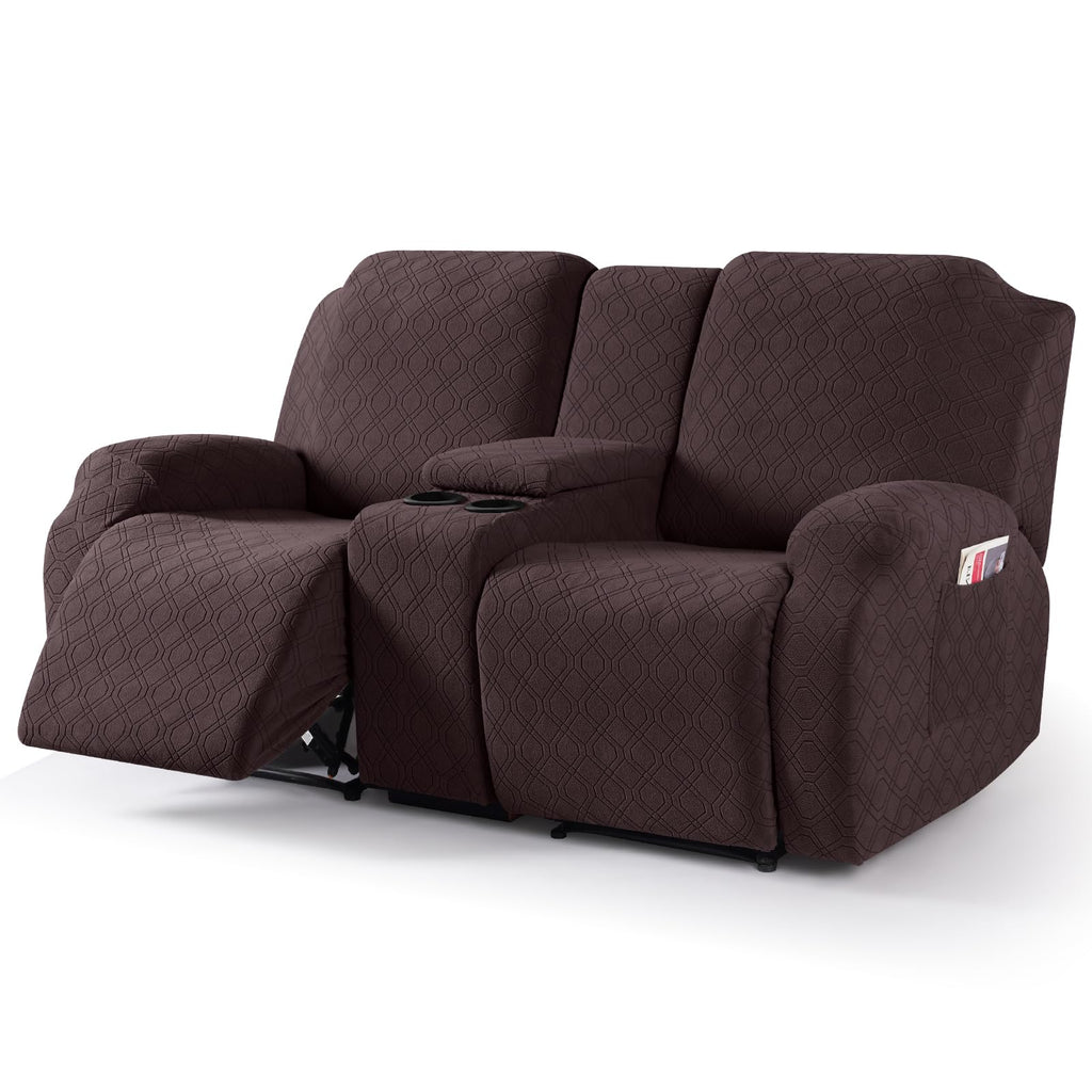 VANSOFY Stretch Recliner Loveseat Cover with Middle Console, Chocolate