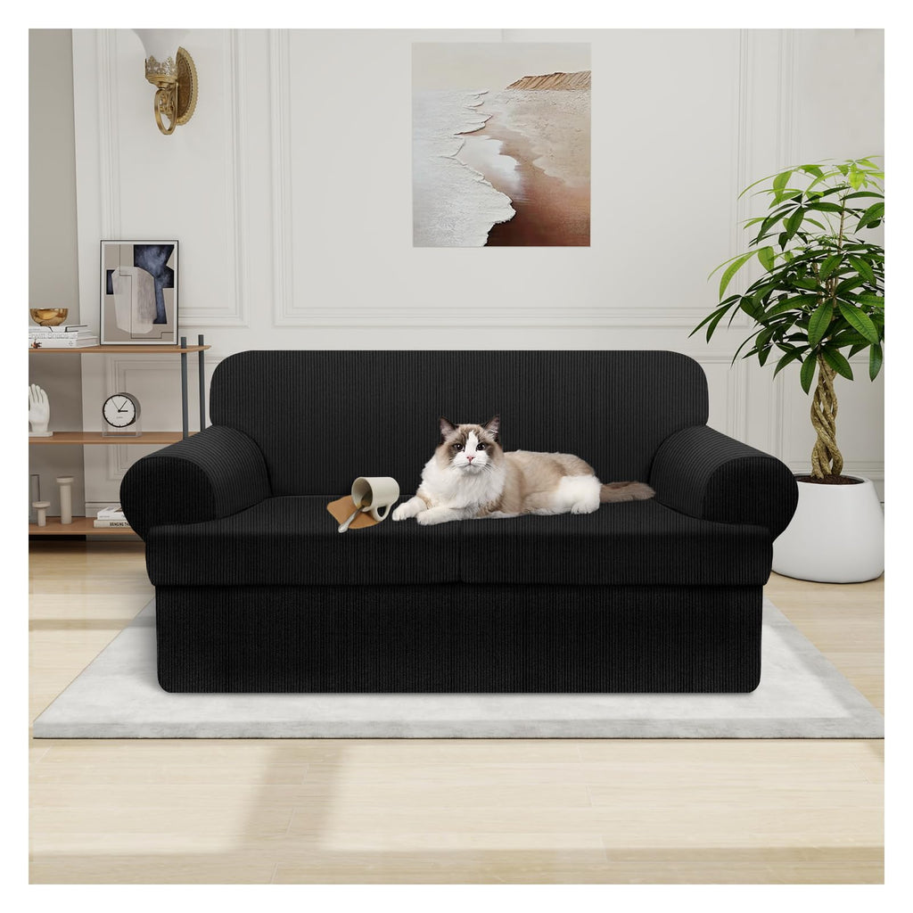 100% WaterproofLoveseat Cover 3-Piece Set Striped Loveseat Slipcovers for 2 Cushion Couch Sofa Covers with TPU Leakproof Bottom Stretch Couch Protector Pet Proof - Loveseat, Navy