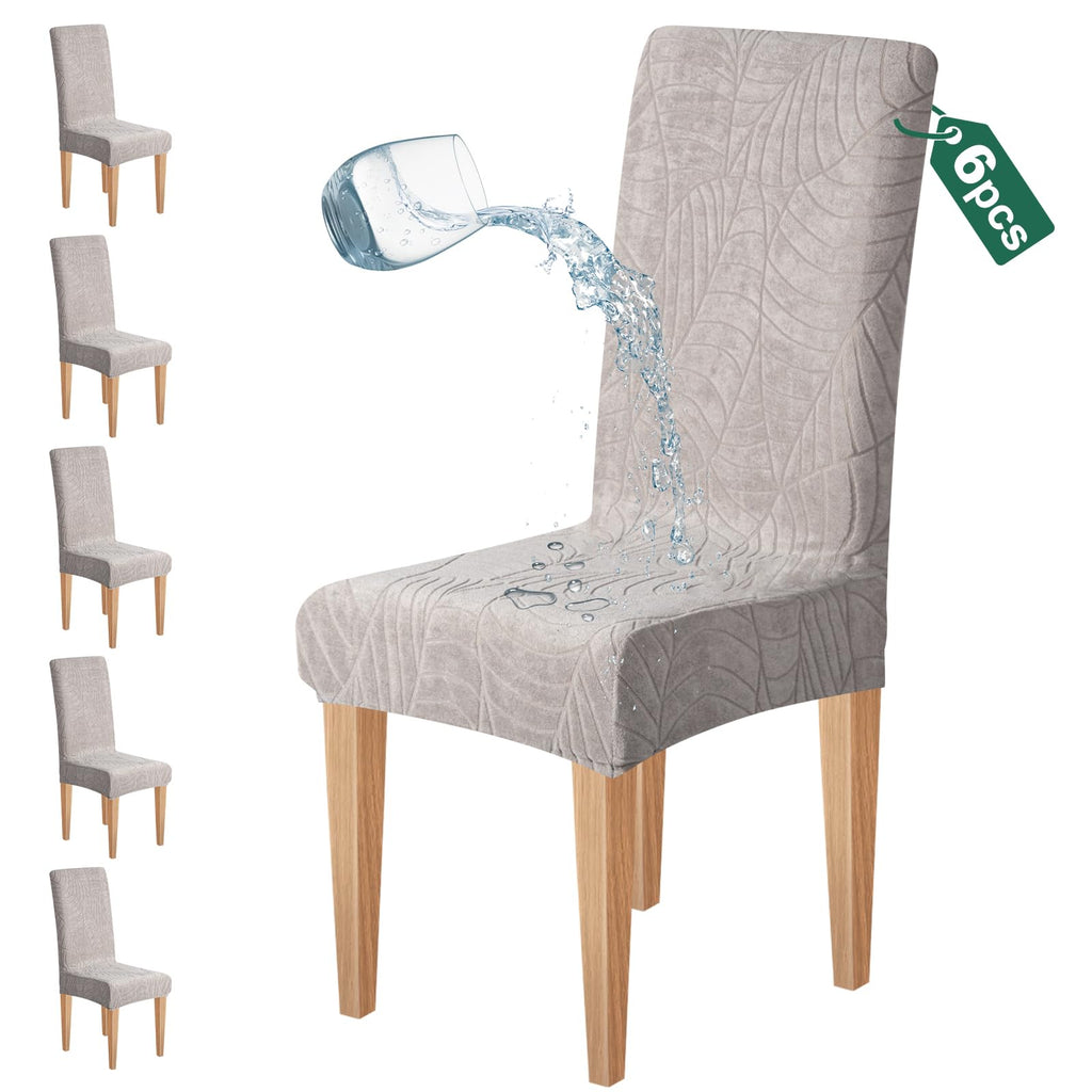 Dioxide Waterproof Chair Covers for Dining Chairs, Stretch Dining Chair Covers Set of 6, Parson Chair Slipcovers, Washable Kitchen Chairs Seat Covers Protectors for Home Restaurant Banquet - Beige