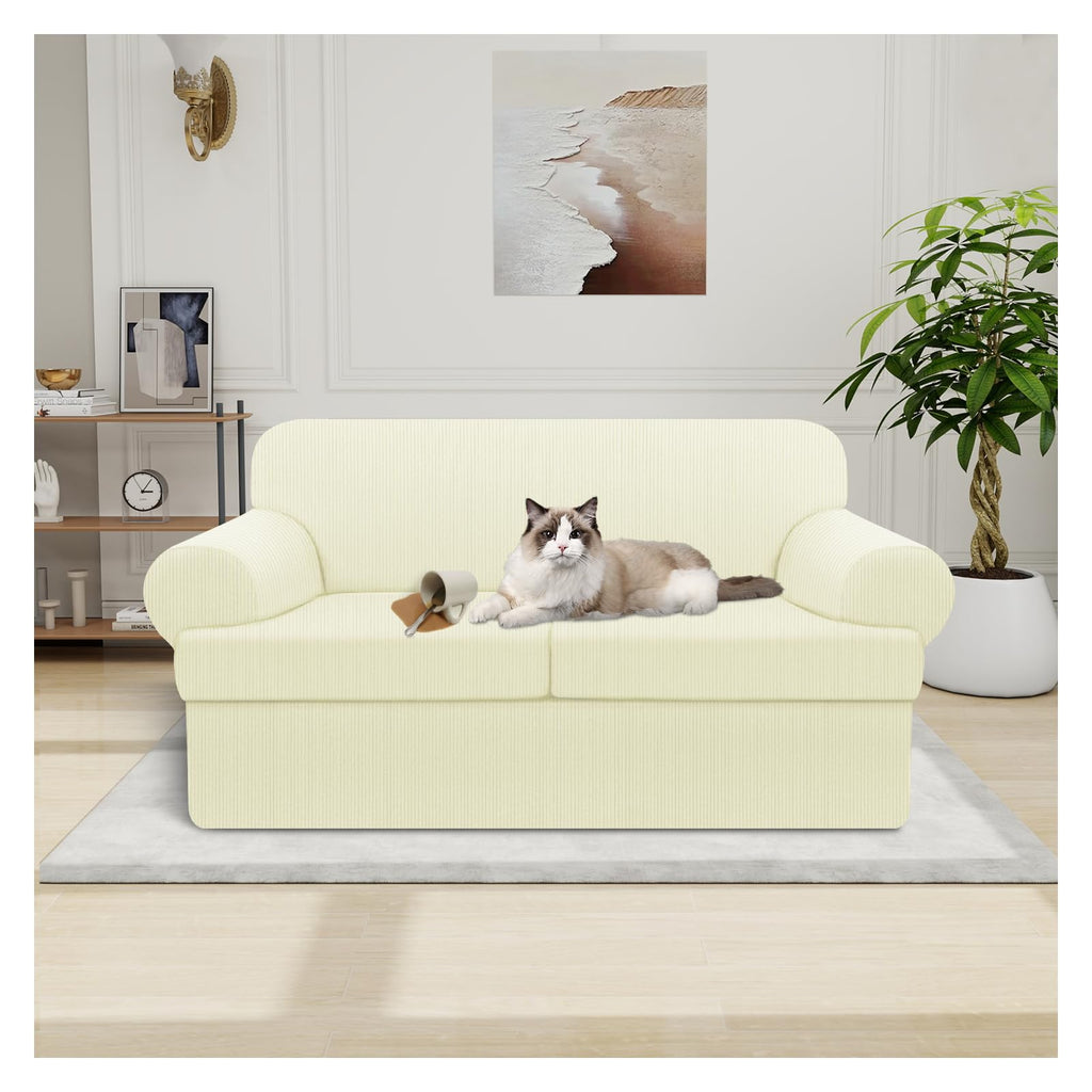 100% WaterproofLoveseat Cover 3-Piece Set Striped Loveseat Slipcovers for 2 Cushion Couch Sofa Covers with TPU Leakproof Bottom Stretch Couch Protector Pet Proof - Loveseat, Navy
