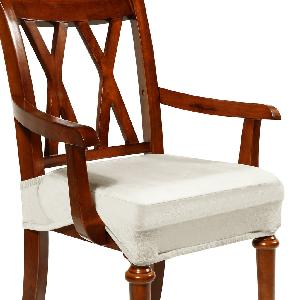 Havawish Extra Wide Dining Chair Seat Covers, Beige White, Velvet, 6 Pcs