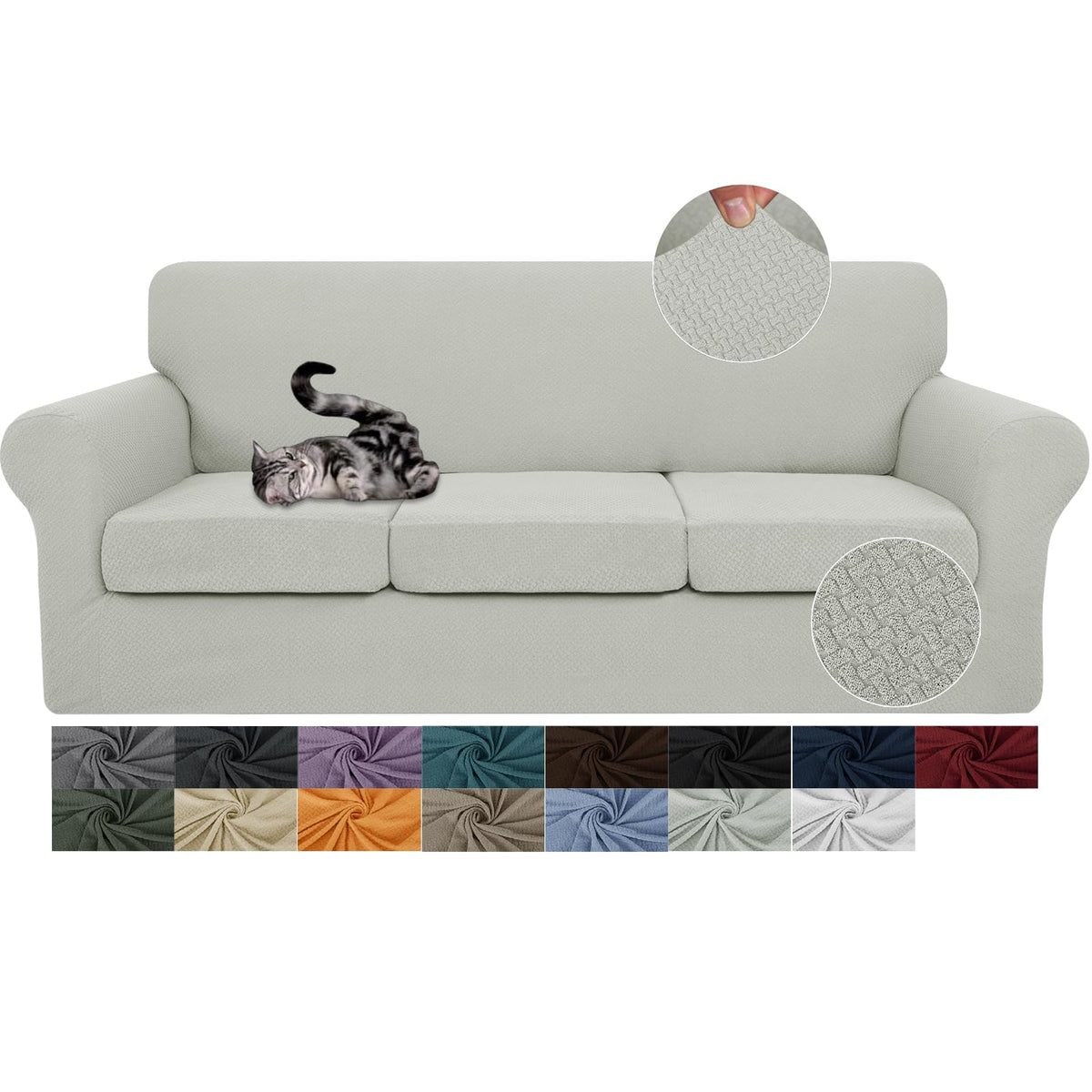 JIVINER 3 Pieces Stretch Couch Covers for 2 Cushion Couch Fitted Thick Loveseat Sofa Slipcover with 2 Seat Cushion Covers for Living Room Pet Dogs (Loveseat, Off White)