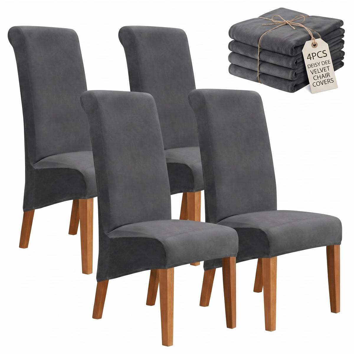 Velvet Dining Chair Covers Set of 2, Extra Large XL Oversized Stretch Parsons Chair Slipcovers for High Back Dining Room Kitchen, Non-Slip Removable Washable Chair Protectors,Khaki