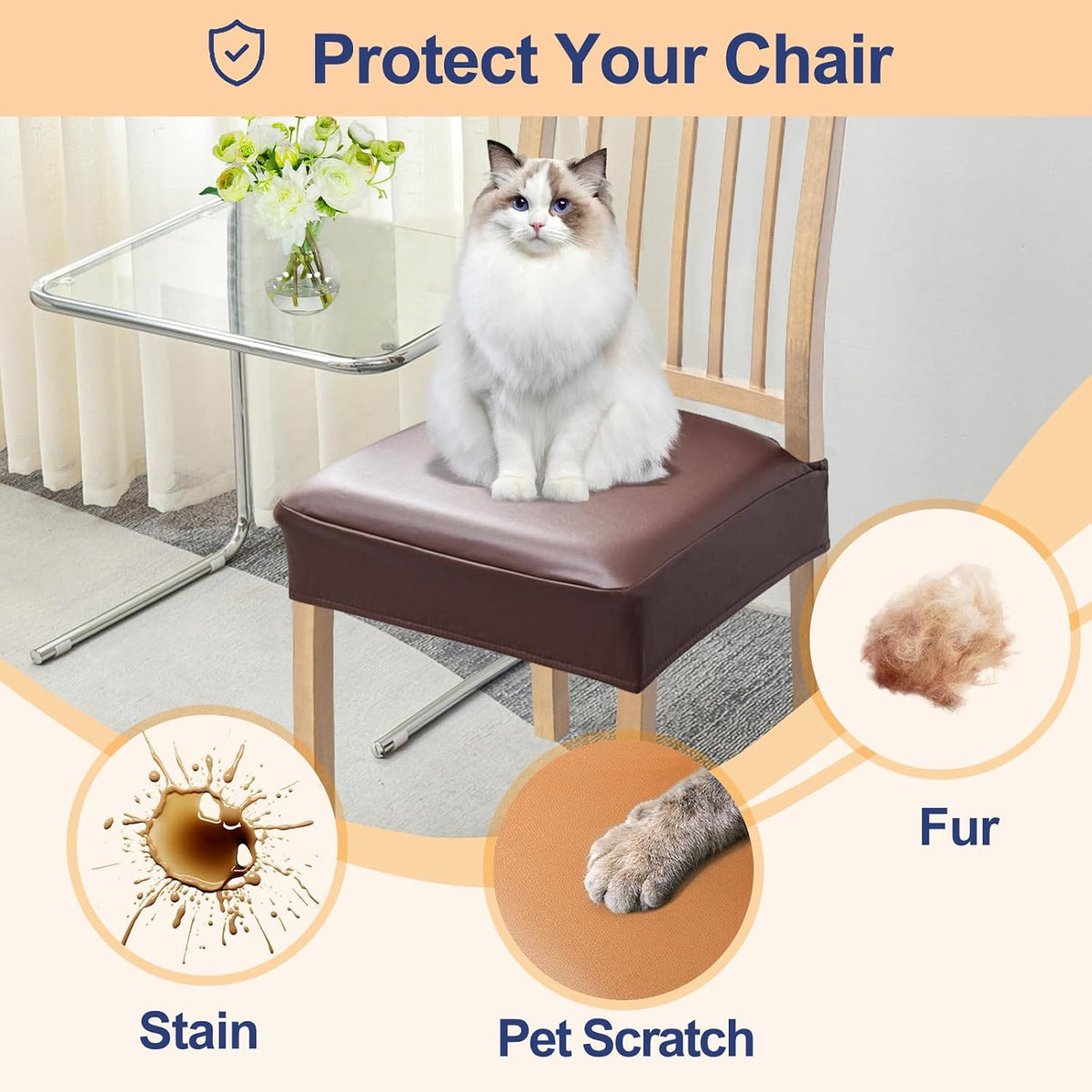 Smiry Waterproof Pu Leather Seat Covers for Dining Room Chairs Set of 4