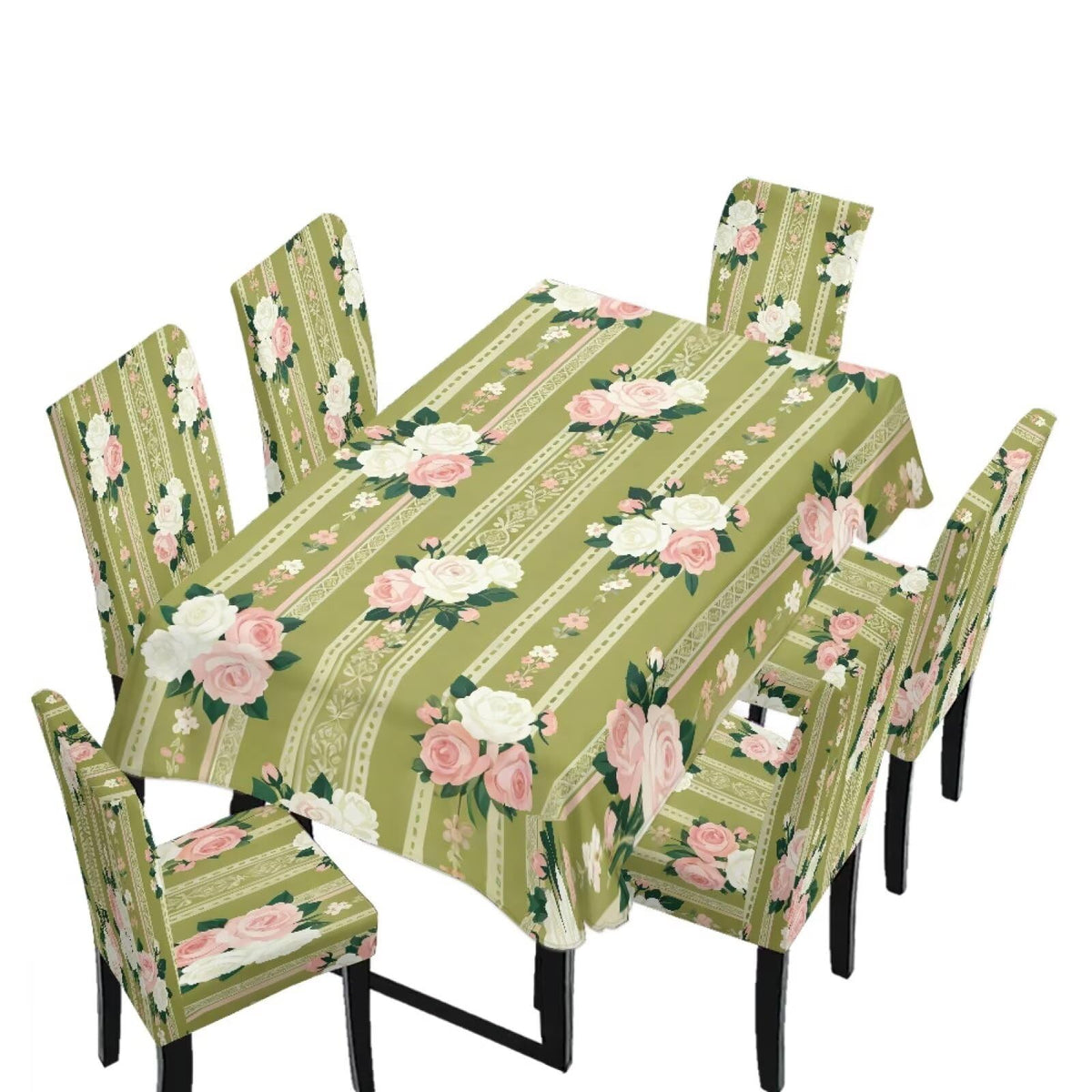 Blue Floral Rectangular Table Cloth & Dining Chair Covers Set of 5, Stain Resistant Wipeable Chair Protectors for Farmhouse Rustic Home Kitchen Party Decor