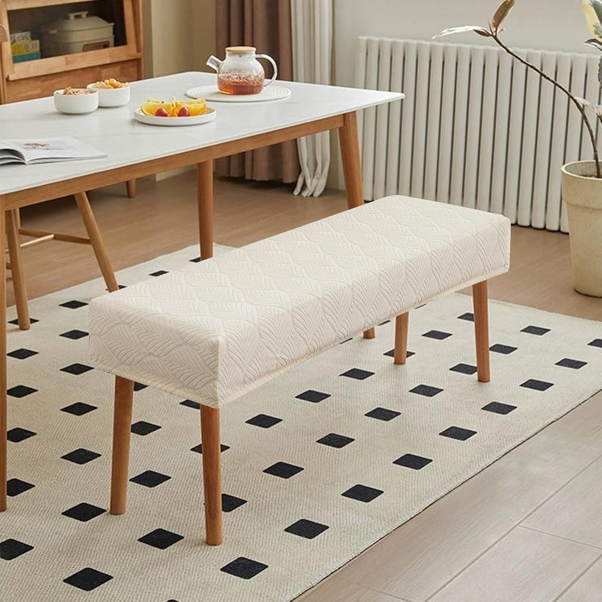 Genina Waterproof Dining Room Bench Covers,Stretch Bench Cover,Beige