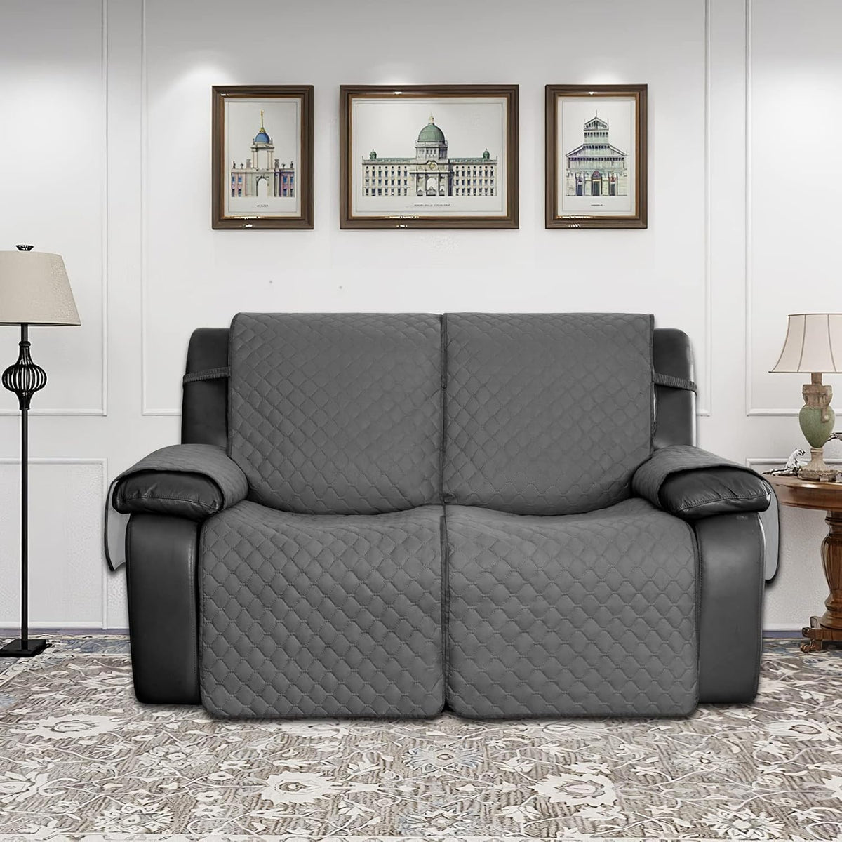 Easy-Going Waterproof Recliner Loveseat Sofa Cover with Pocket, 1-Piece Reversible Couch Cover for 2 Seat Recliner, Protector with Elastic Straps for Pets(Recliner Loveseat, Gray/Light Gray)