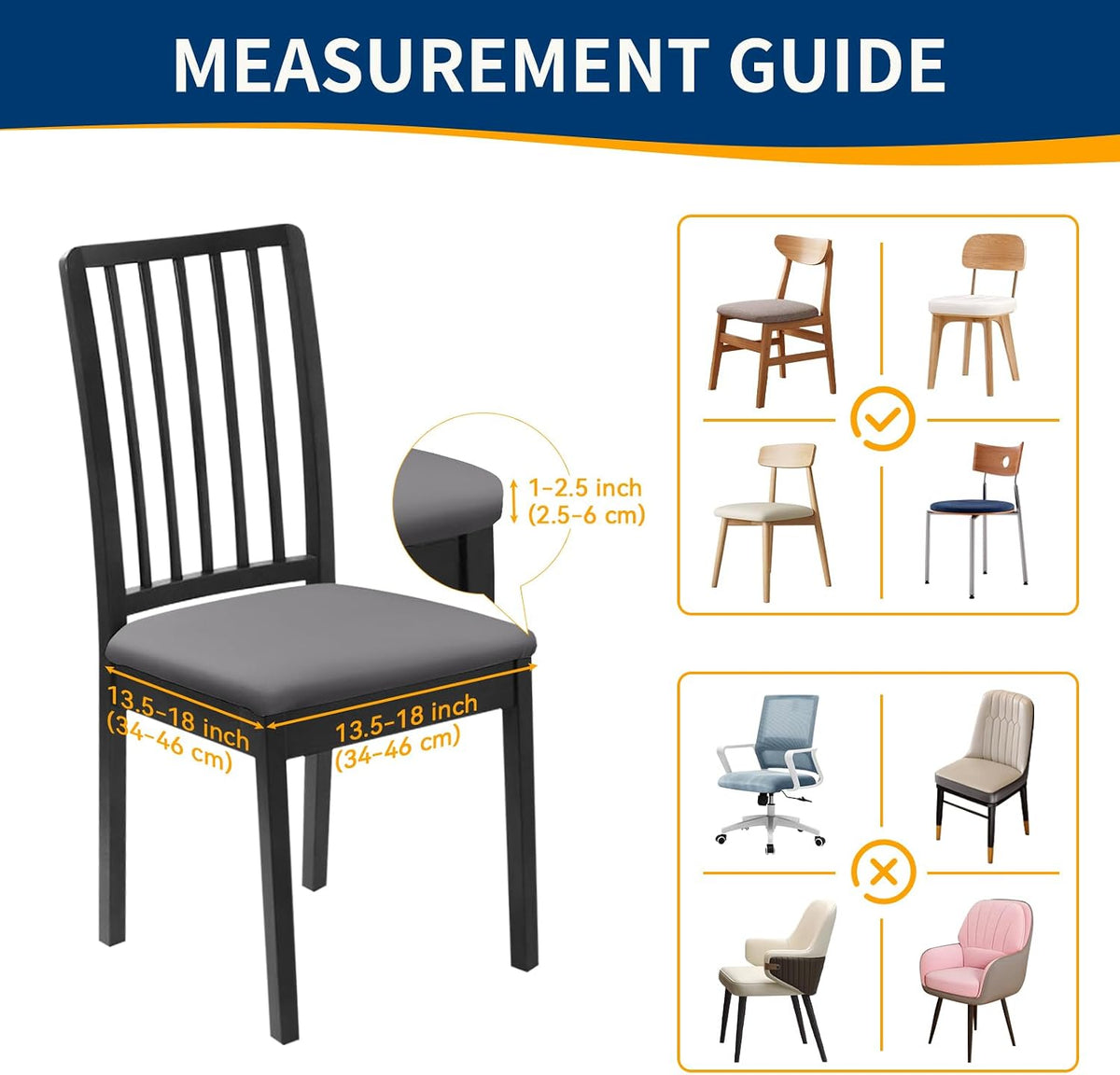 Waterproof Dining Chair Seat Covers Set of 6, Stretch Removable Dining Room Seat Covers for Dining Chairs, Kitchen, Hotel, Party