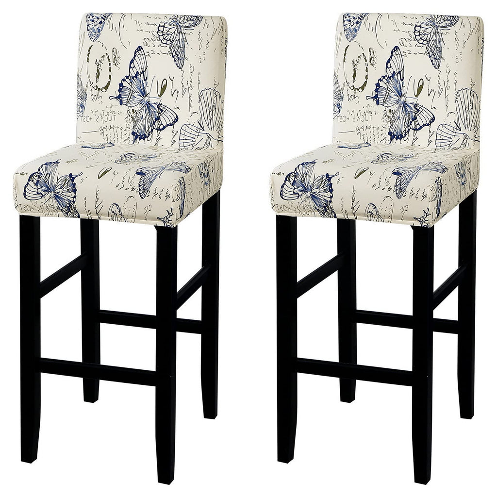SearchI Bar Stool Covers Set of 4, Stretch Washable Barstool Seat Covers, Counter Height Chair Covers for Kitchen Dining Room Cafe (Beige Linen-Look Print)