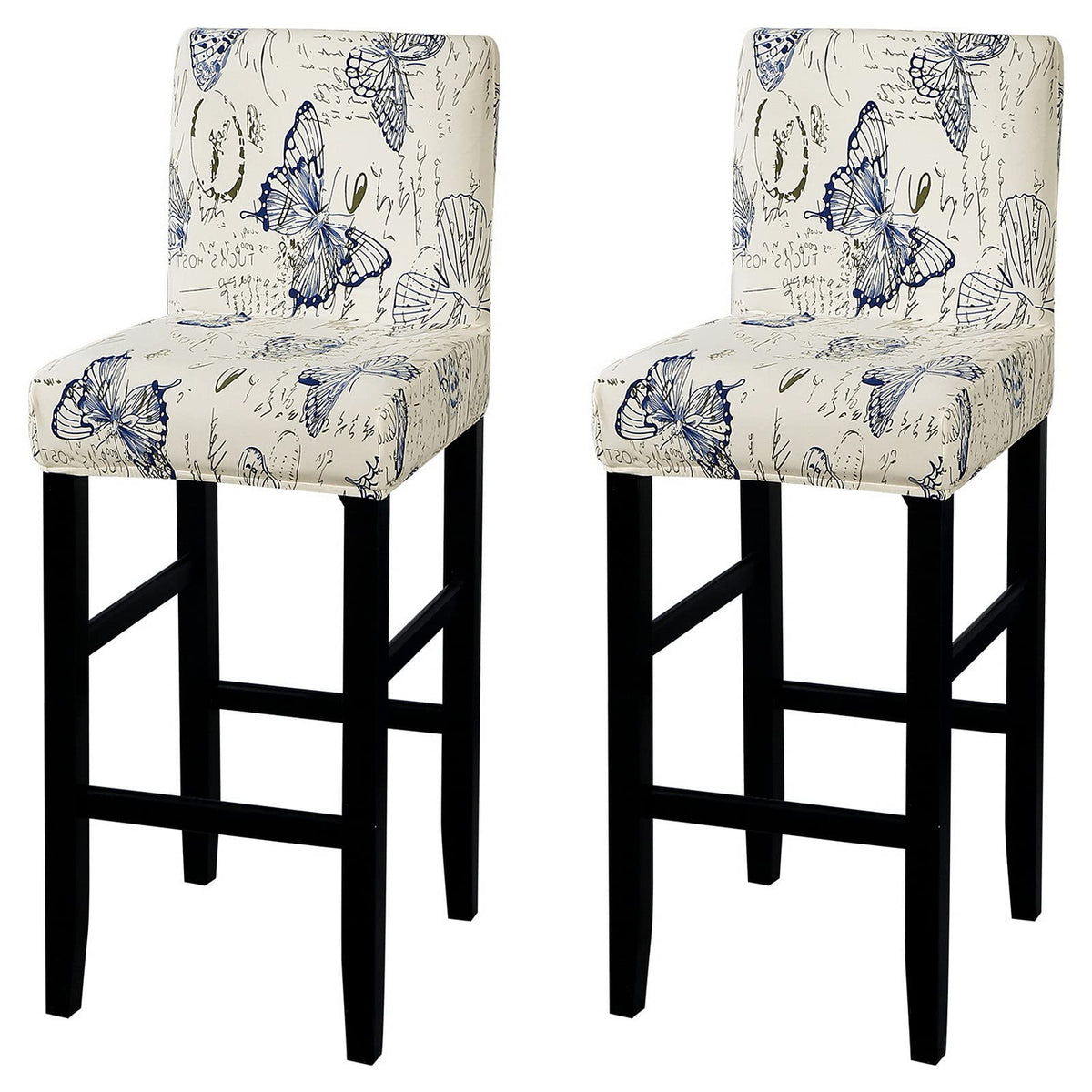 SearchI Bar Stool Covers Set of 4, Stretch Washable Barstool Seat Covers, Counter Height Chair Covers for Kitchen Dining Room Cafe (Beige Linen-Look Print)