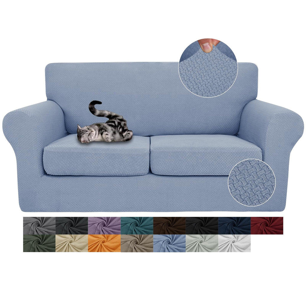JIVINER 3 Pieces Stretch Couch Covers for 2 Cushion Couch Fitted Thick Loveseat Sofa Slipcover with 2 Seat Cushion Covers for Living Room Pet Dogs (Loveseat, Off White)