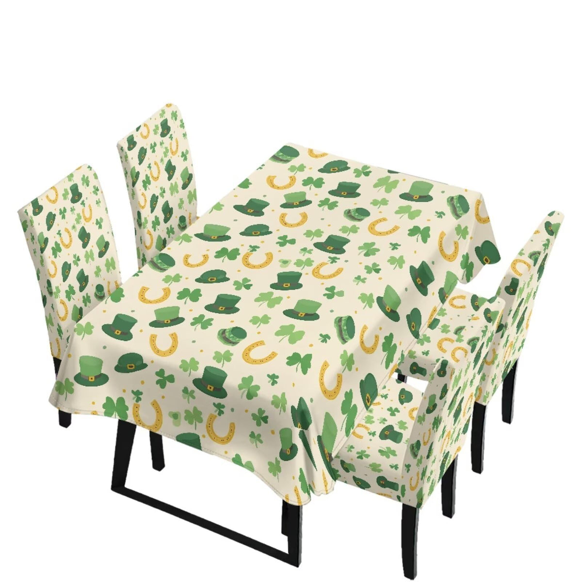 Table Cloth Rectangle Table Set of 7 Include Dining Chair Covers and Tablecloths for Dining Room Kitchen Banquet, Anti-Scratch Chair Seat Cover, Fluid Marble Print Green Gold Brown