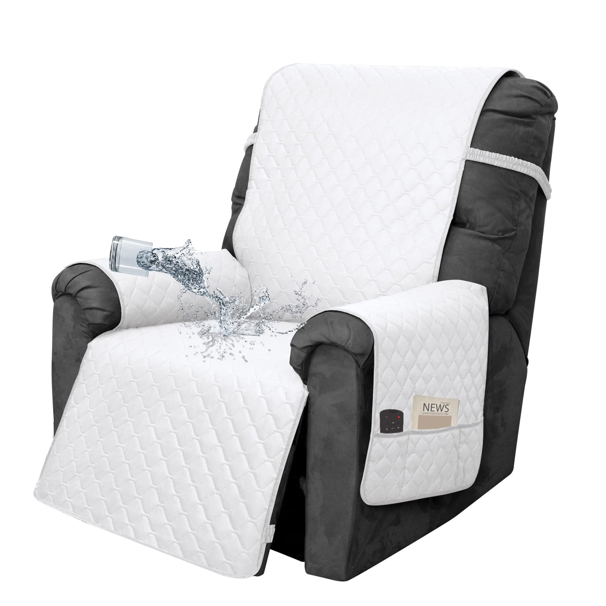 Easy-Going Waterproof Recliner Loveseat Sofa Cover with Pocket, 1-Piece Reversible Couch Cover for 2 Seat Recliner, Protector with Elastic Straps for Pets(Recliner Loveseat, Gray/Light Gray)