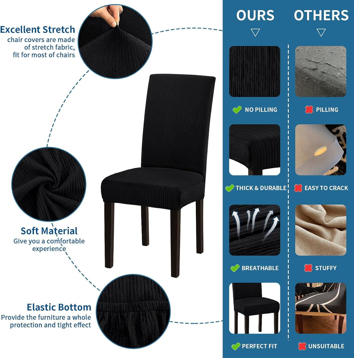 Stretch Dining Room Chair Covers Set of 6, Removable Washable Chair Covers for Dining Chairs,Dining Room, Hotel, Ceremony