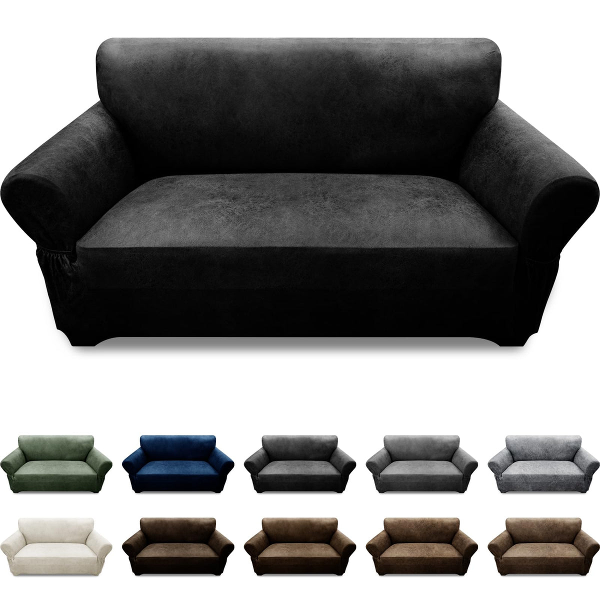 3-Pieces T Cushion Loveseat Slipcovers Leather Look Couch Cover Loveseat Covers for 2 Cushion Couch Furniture Protector Stretch Sofa Cover with 2 Individual T Cushion Seat Covers, Brown