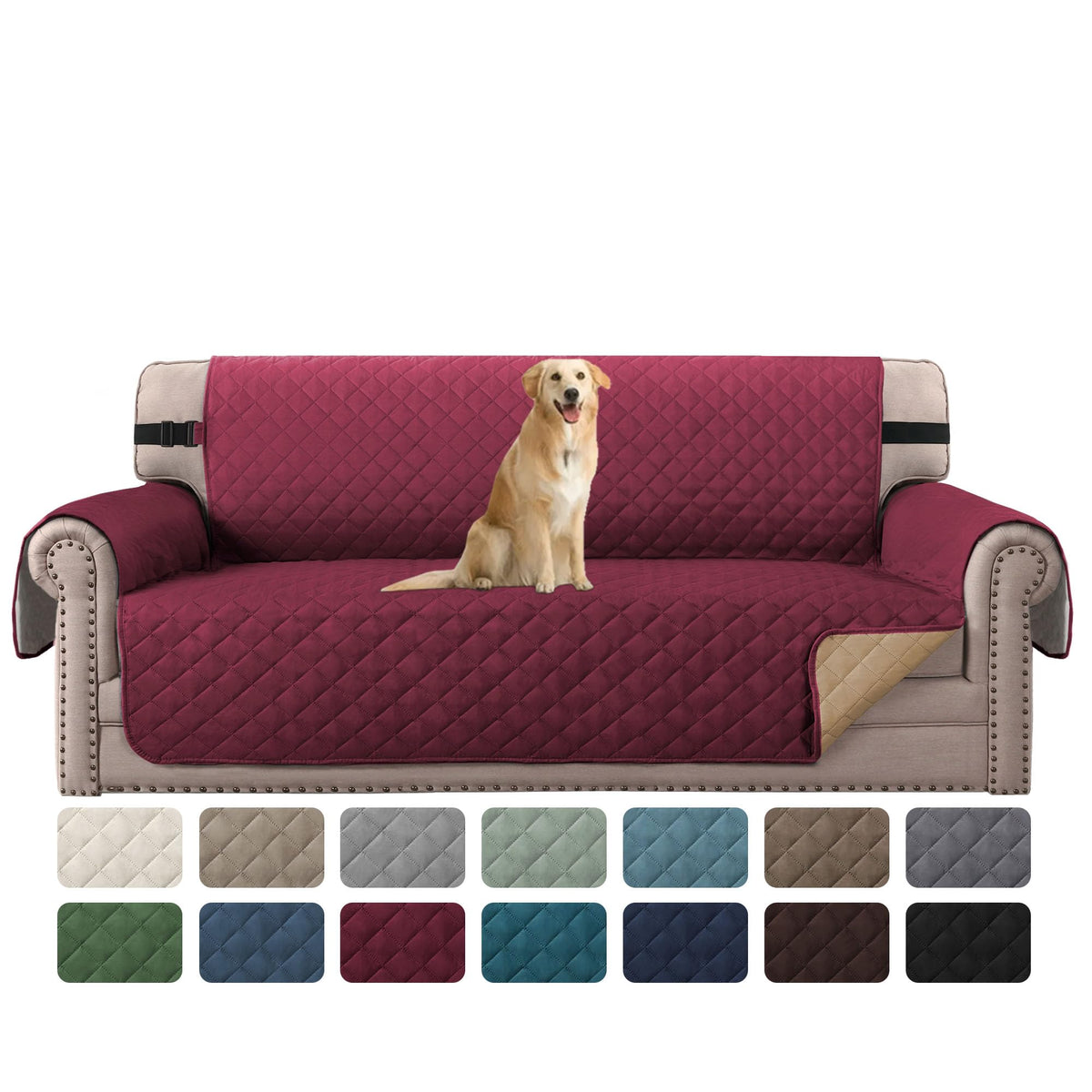 H.VERSAILTEX Reversible Couch Cover for 2 Cushion Couch Water Resistant Loveseat Washable Furniture Cover with Non-Slip Elastic Strap for Dogs, Pets, Kids(Oversized Loveseat, Charcoal Grey)