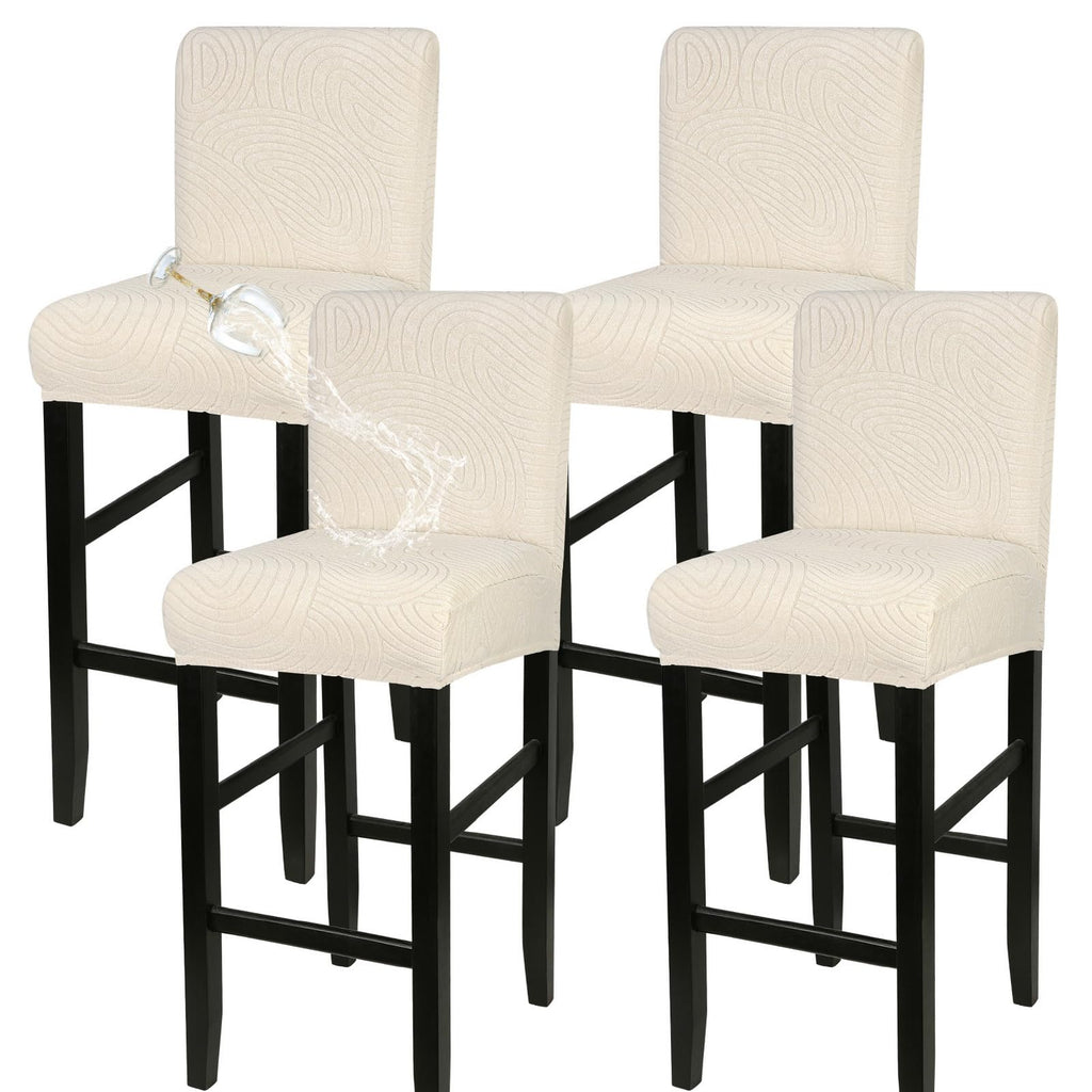 SearchI Bar Stool Covers Set of 4, Stretch Washable Barstool Seat Covers, Counter Height Chair Covers for Kitchen Dining Room Cafe (Beige Linen-Look Print)
