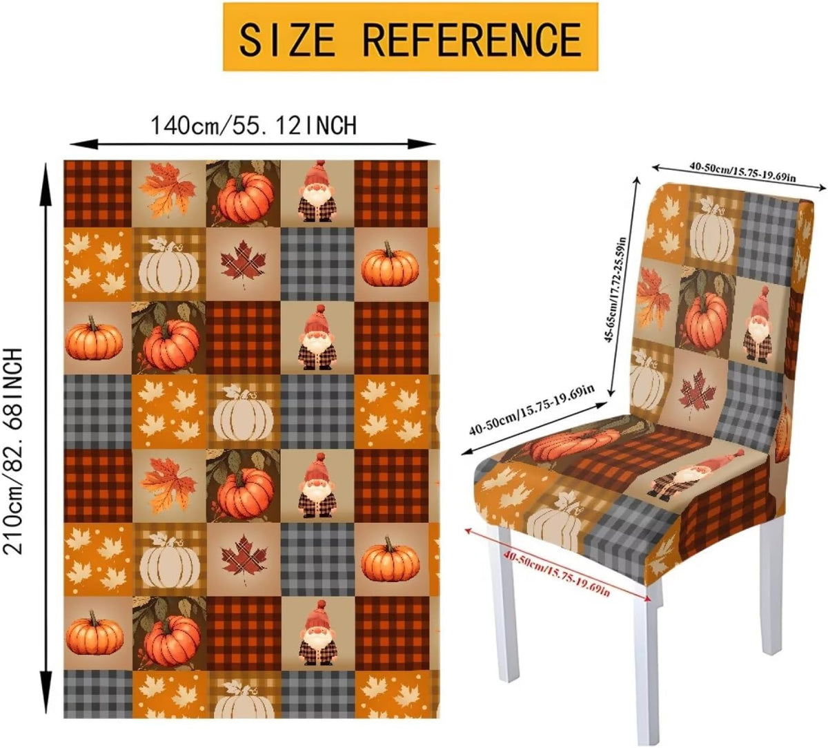 Fall Pumpkin Rectangular Table Cloth & Dining Chair Covers Set of 7, Stain Resistant Wipeable Chair Protectors for Farmhouse Rustic Home Kitchen Party Decor