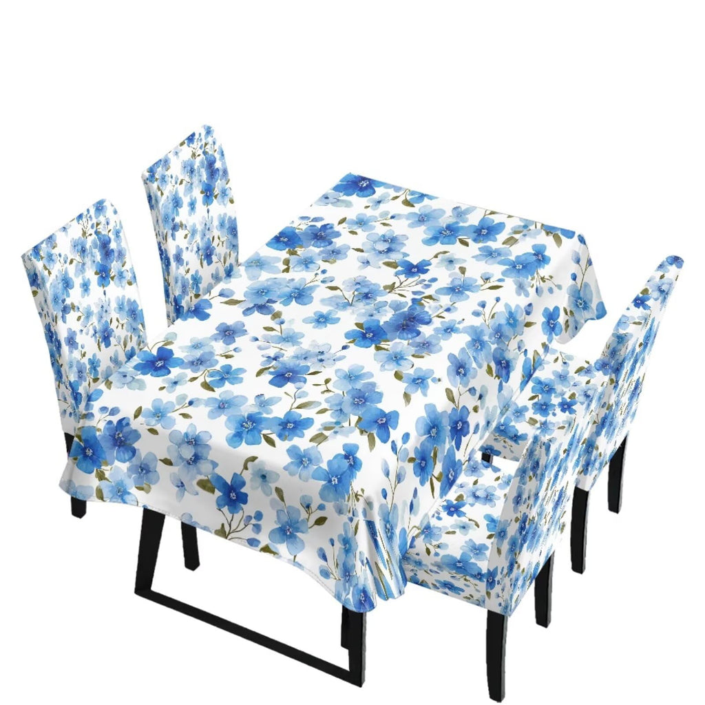 Table Cloth Rectangle Table Set of 5 Include Dining Chair Covers and Tablecloths for Dining Room Banquet, Anti-Scratch Chair Seat Protector Cover, Hummingbird Sunflower Tribe Print