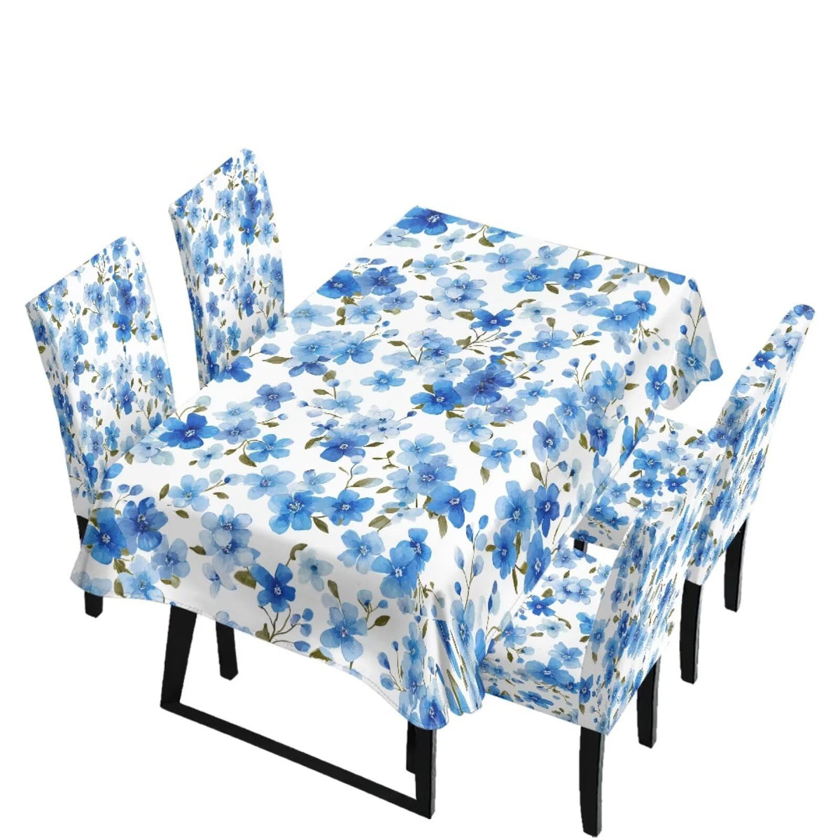 Table Cloth Rectangle Table Set of 7 Include Kitchen Chair Covers and Tablecloths for Dining Room Hotel Banquet, Anti-Scratch Chair Seat Protector Cover, Daisy Hippie Flower Print