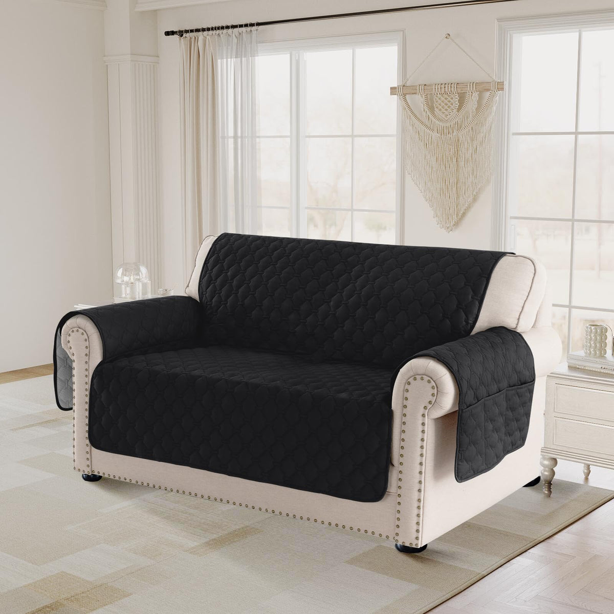 PrinceDeco Love Seat Couch Covers for Dogs Quilted Loveseat Cover Furniture Protector Non-Slip Rubber Backing Water Resistant for 2 Cushion Couch Seat Width to 48"(Loveseat, Brown)