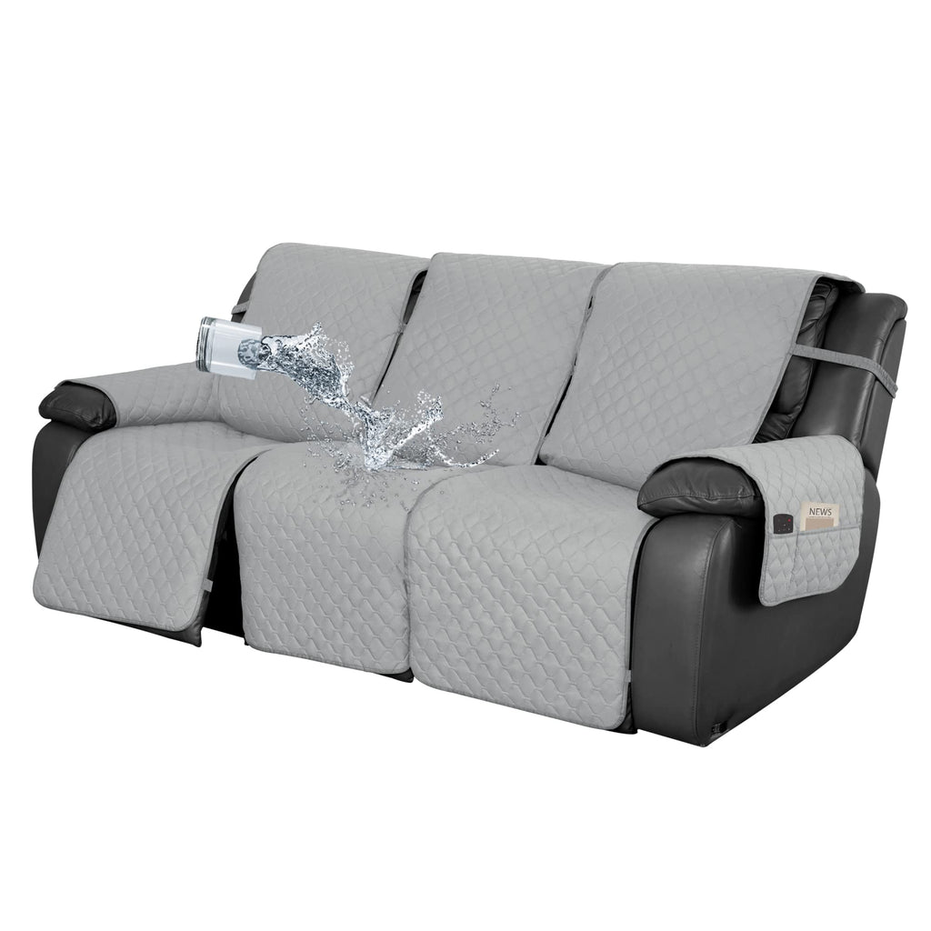 Easy-Going Waterproof Recliner Loveseat Sofa Cover with Pocket, 1-Piece Reversible Couch Cover for 2 Seat Recliner, Protector with Elastic Straps for Pets(Recliner Loveseat, Gray/Light Gray)