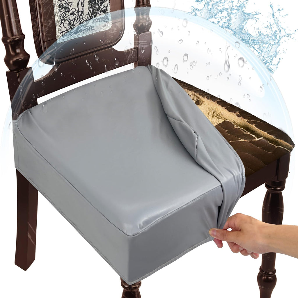 Waterproof Dining Chair Seat Covers Leather Kitchen Seat Covers, Stain Resistant Stretch Chair Seat Covers for Dining Room Chairs Set of 4, Rear Covered Washable Dining Chair Covers Black