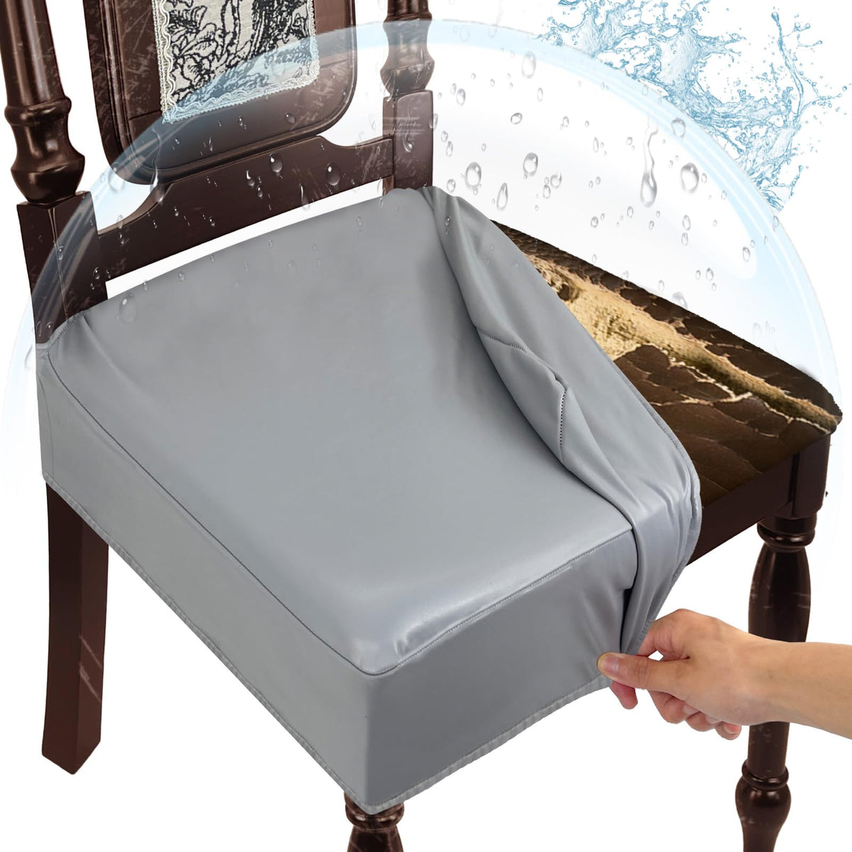 Waterproof Dining Chair Seat Covers Leather Kitchen Seat Covers, Stain Resistant Stretch Chair Seat Covers for Dining Room Chairs Set of 4, Rear Covered Washable Dining Chair Covers Black