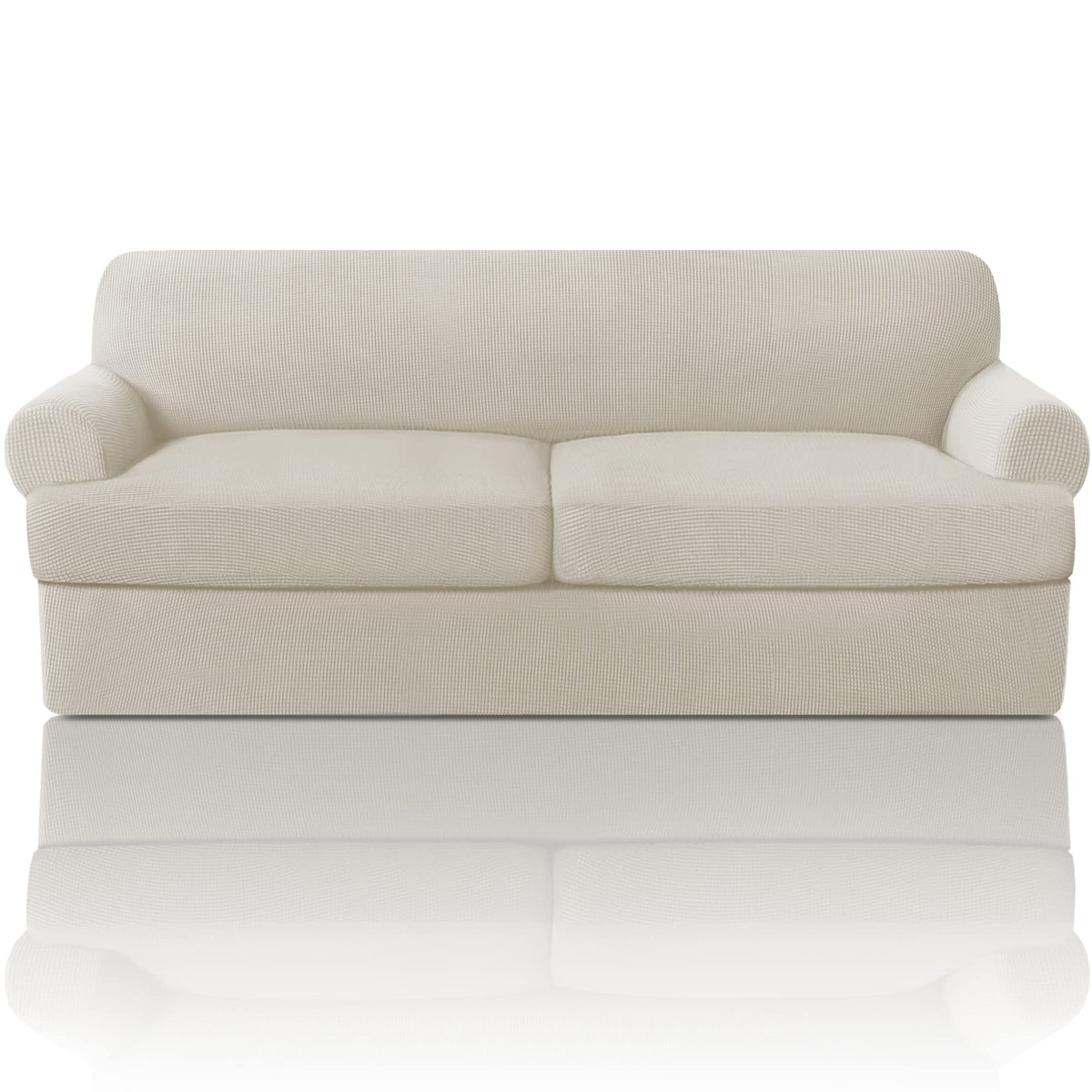 PrinceDeco T Cushion Loveseat Slipcover - 3 Pieces Sofa Cover for 2 Cushion Couch with 2 Individual T Shape Seat Covers Width Up to 76 Inch - Stretch, Machine Washable, Porcelain