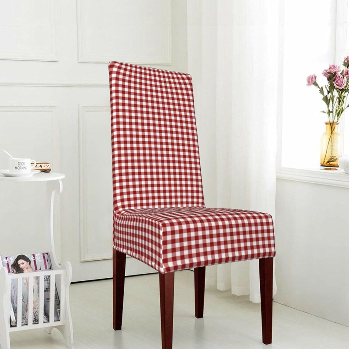 Plaid Picnic Table Cloth Red Removable Chair Covers for Dining Chairs, Washable Protective Seat Slipcovers,Pet Protective Cover