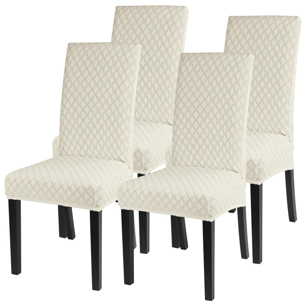 SearchI Dining Room Chair Covers Set of 6, Stretch Jacquard Parsons Chair Slipcovers Super Fit Removable Washable Kitchen Chair Protector Cover for Dining Room, Hotel, Ceremony (Beige Rhombus)