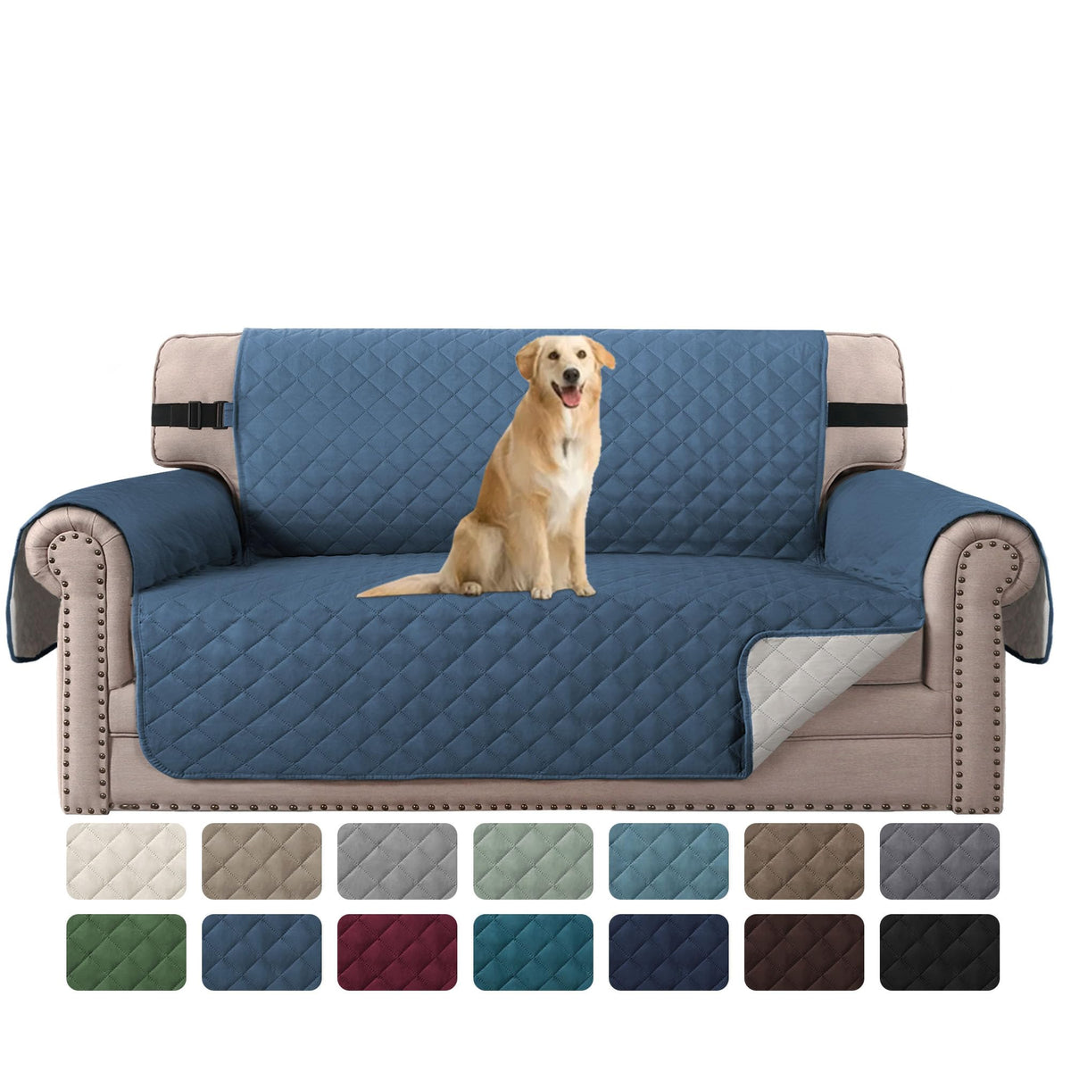 H.VERSAILTEX Reversible Couch Cover for 2 Cushion Couch Water Resistant Loveseat Washable Furniture Cover with Non-Slip Elastic Strap for Dogs, Pets, Kids(Oversized Loveseat, Charcoal Grey)