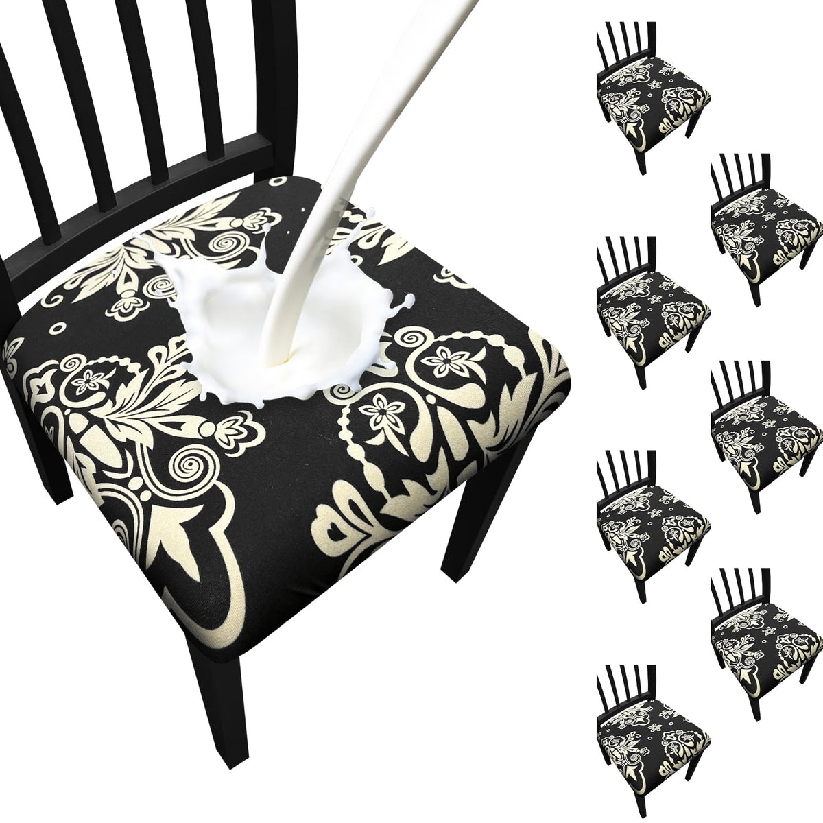 Waterproof Dining Chair Seat Covers Set of 6, Stretch Removable Dining Room Seat Covers for Dining Chairs, Kitchen, Hotel, Party