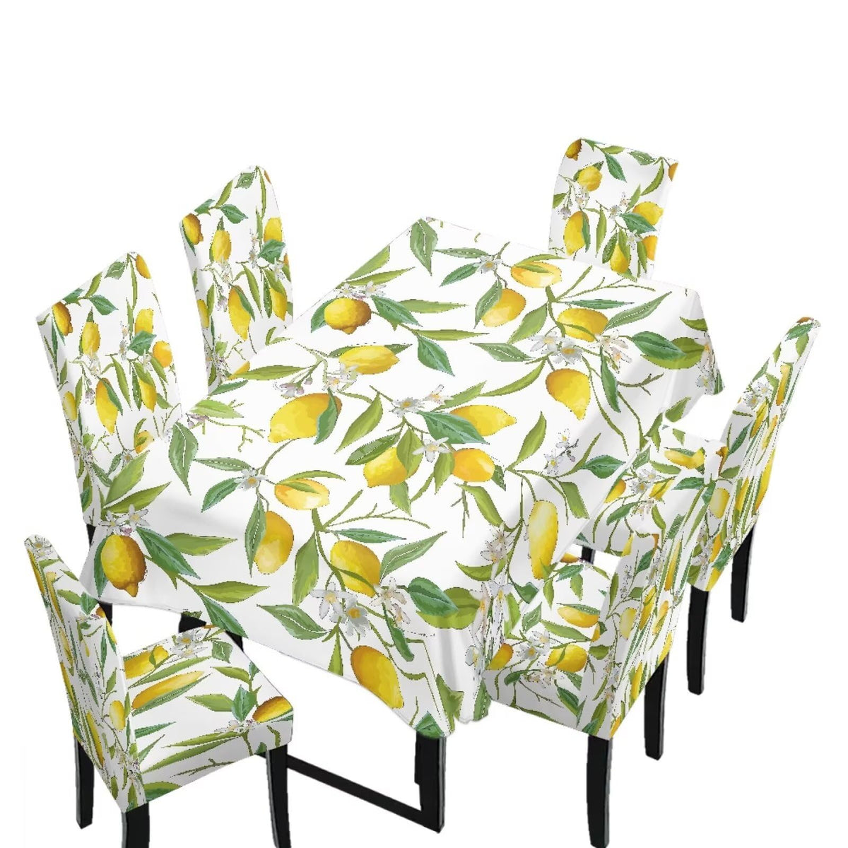 Palm Leaves Rectangular Table Cloth & Dining Chair Covers Set of 5, Stain Resistant Wipeable Chair Protectors for Farmhouse Rustic Home Kitchen Party Decor