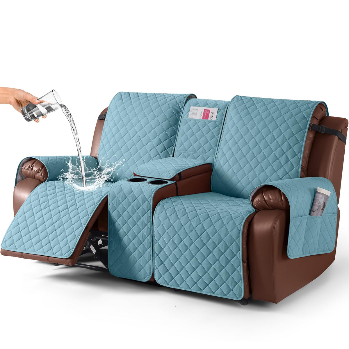 KinCam 100% Waterproof Loveseat Recliner Cover with Console, Khaki