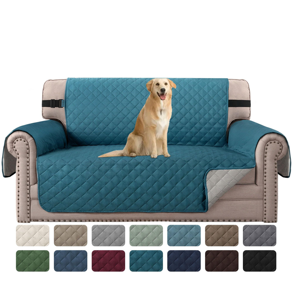 H.VERSAILTEX Reversible Couch Cover for 2 Cushion Couch Water Resistant Loveseat Washable Furniture Cover with Non-Slip Elastic Strap for Dogs, Pets, Kids(Oversized Loveseat, Charcoal Grey)