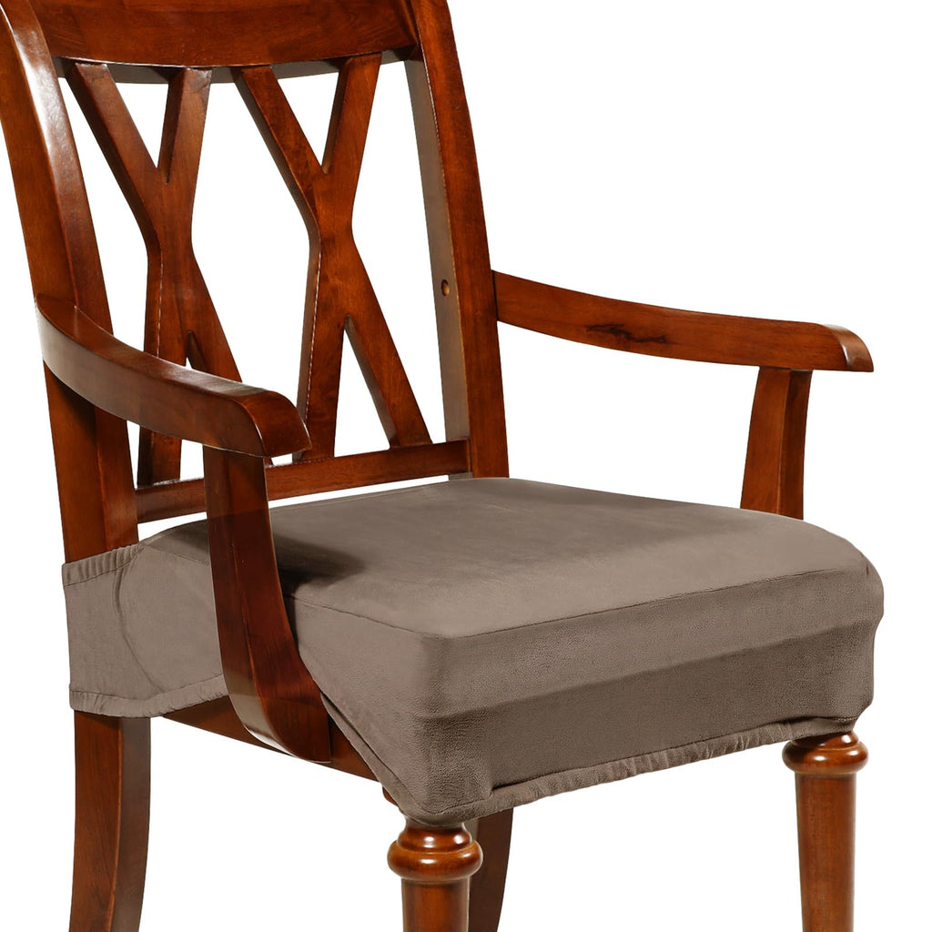 Havawish Extra Wide Dining Chair Seat Covers, Beige White, Velvet, 6 Pcs