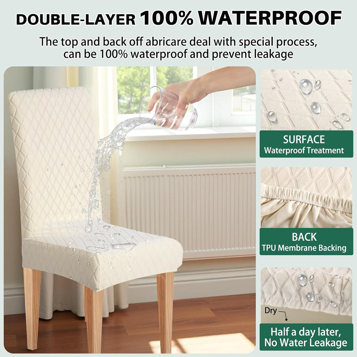 Dioxide Waterproof Chair Covers for Dining Chairs, Stretch Dining Chair Covers Set of 6, Parson Chair Slipcovers, Washable Kitchen Chairs Seat Covers Protectors for Home Restaurant Banquet - Beige