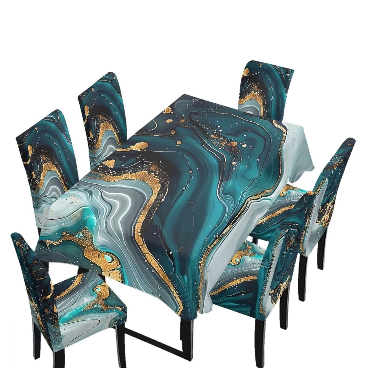 Fall Pumpkin Rectangular Table Cloth & Dining Chair Covers Set of 7, Stain Resistant Wipeable Chair Protectors for Farmhouse Rustic Home Kitchen Party Decor