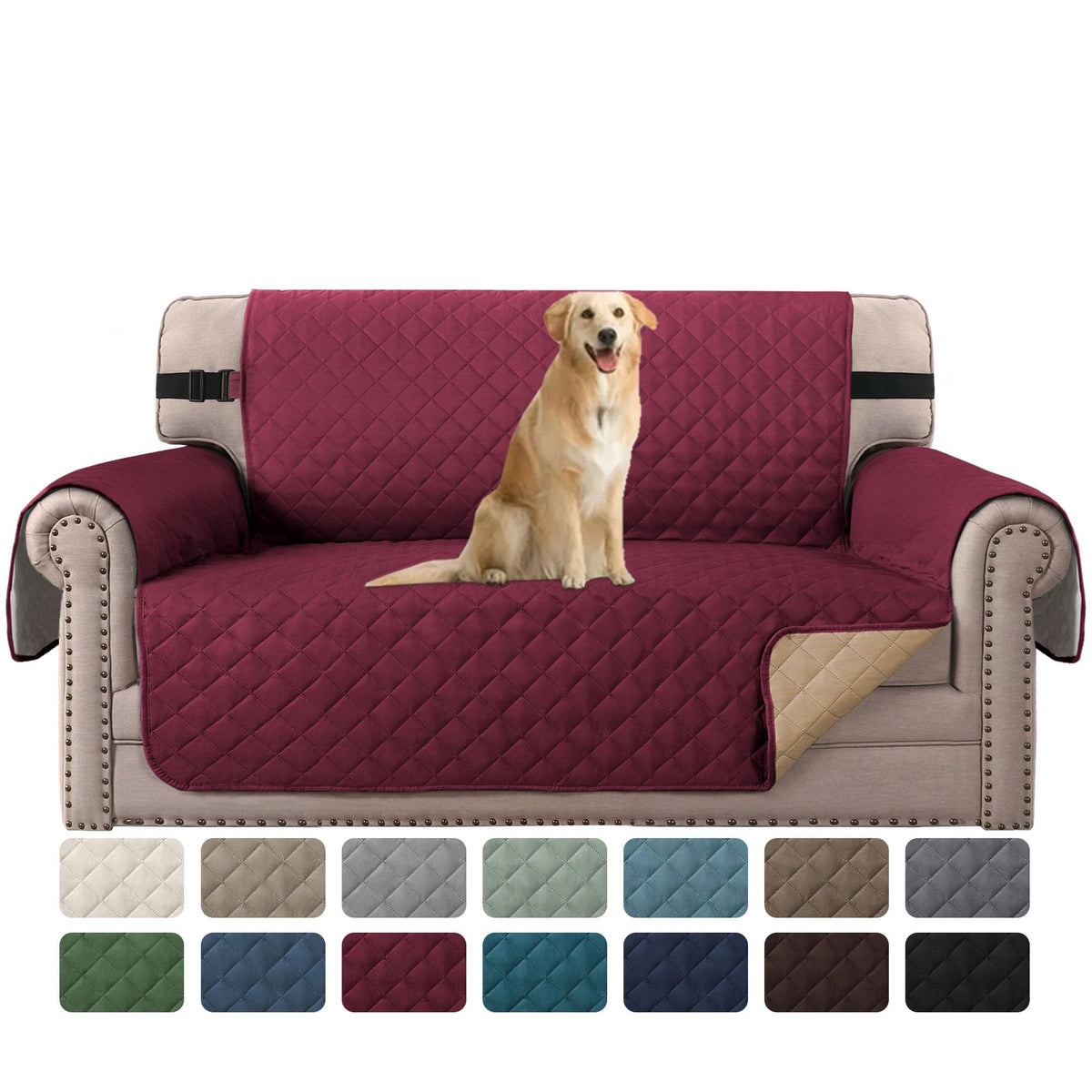 H.VERSAILTEX Reversible Couch Cover for 2 Cushion Couch Water Resistant Loveseat Washable Furniture Cover with Non-Slip Elastic Strap for Dogs, Pets, Kids(Oversized Loveseat, Charcoal Grey)