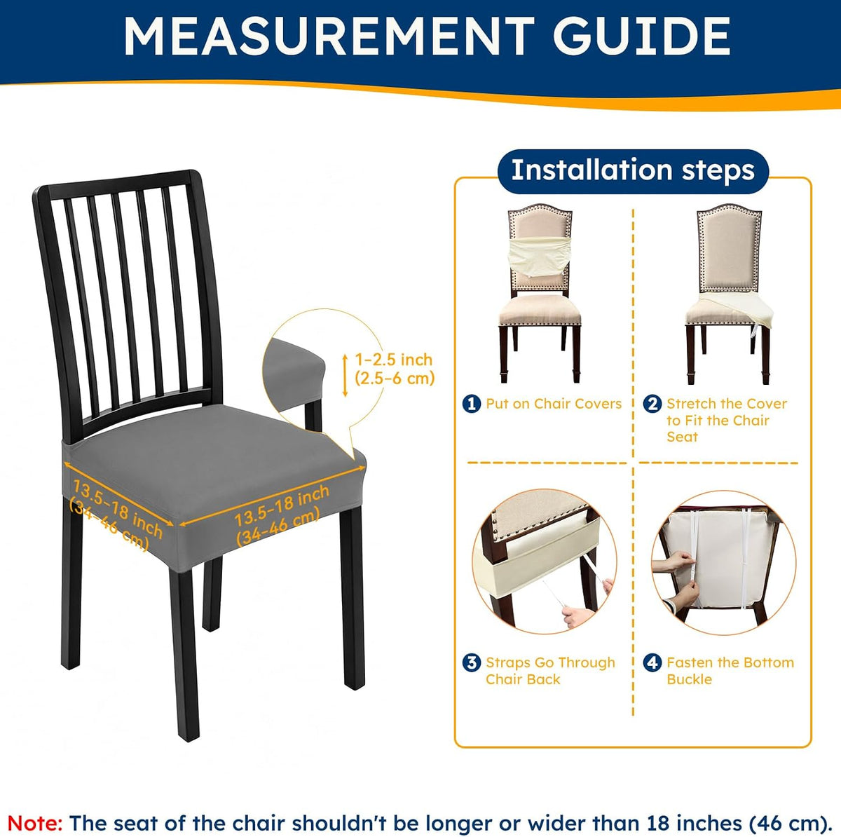 Dining Chair Seat Covers, Waterproof Dining Room Chair Seat Covers Set of 6, Removable Kitchen Seat Covers Chair Covers for Dining Chairs