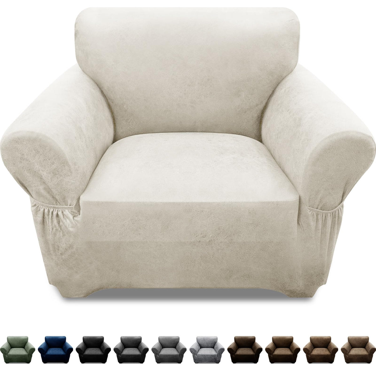3-Pieces T Cushion Loveseat Slipcovers Leather Look Couch Cover Loveseat Covers for 2 Cushion Couch Furniture Protector Stretch Sofa Cover with 2 Individual T Cushion Seat Covers, Brown