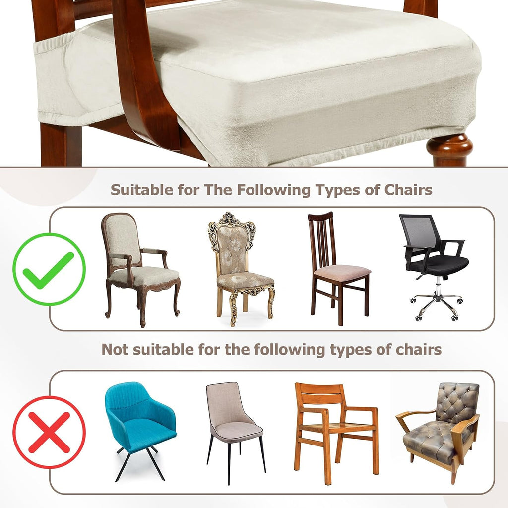 Havawish Extra Wide Dining Chair Seat Covers, Beige White, Velvet, 6 Pcs