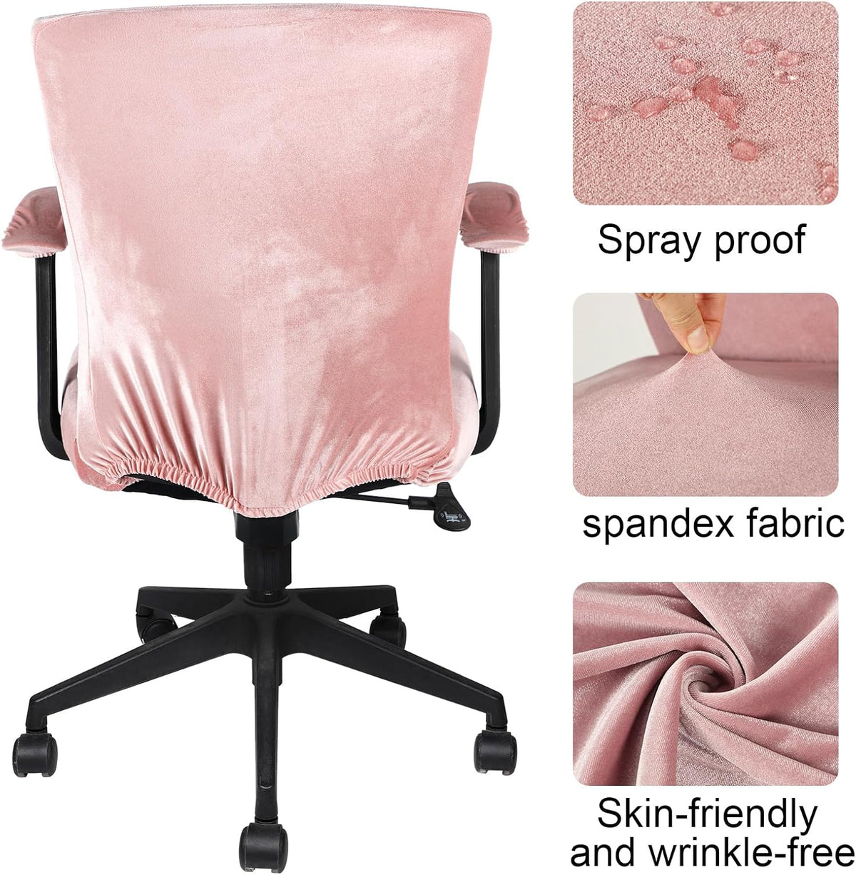 Tallew 4 Pcs Office Chair Covers Set with Armrest, Stretchable,Light Pink