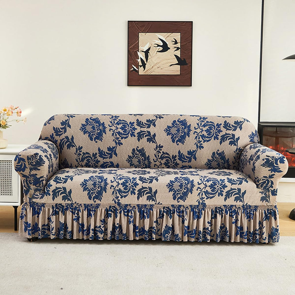 KAIJIE Super Stretch Sofa Slipcover–Non Slip Soft Couch Sofa Cover,Skirt Edge Design with Non Skid Foam and Elastic Bottoms for Crafted from Soft Polyester Printed Pattern（2-Person seat Couch Cover）