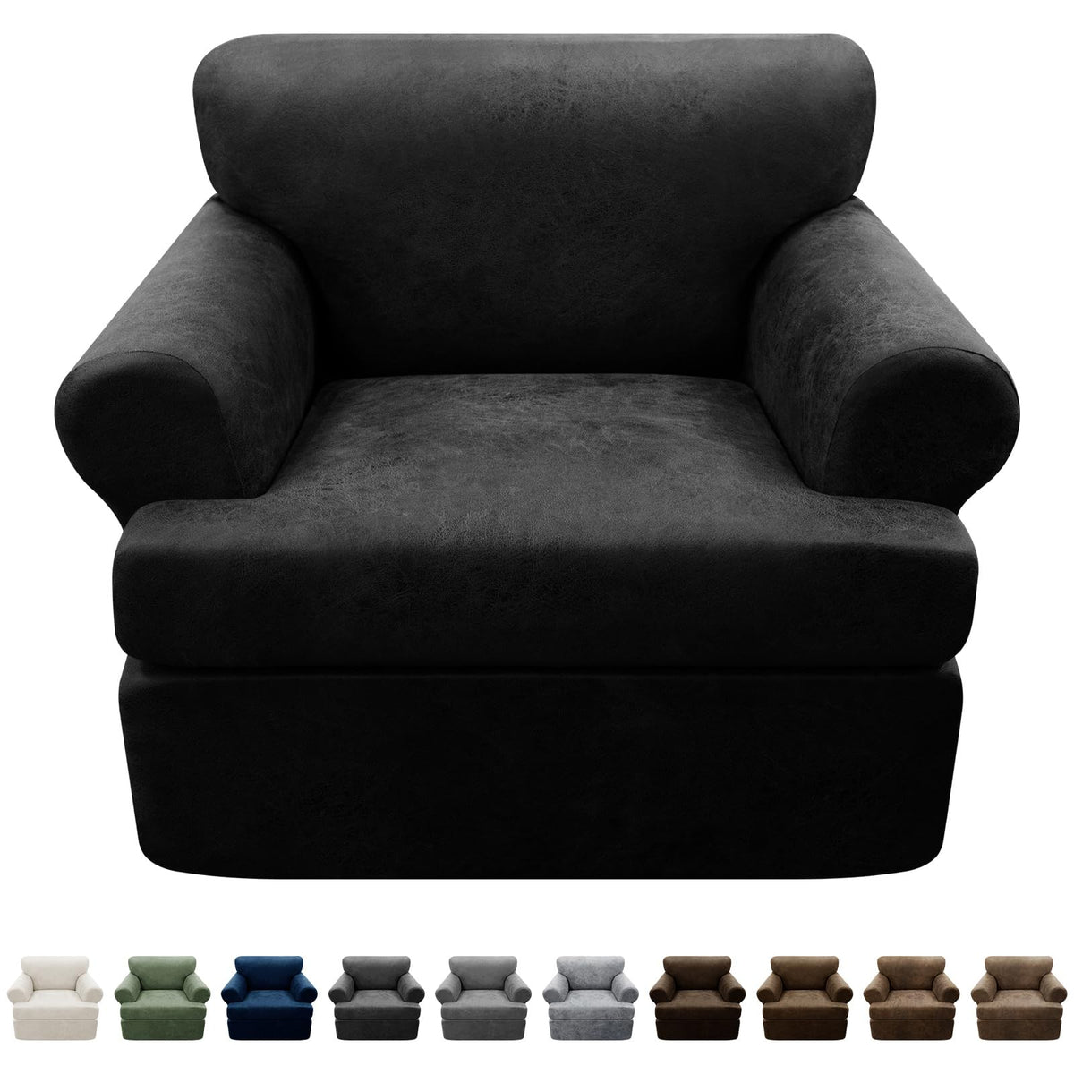 3-Pieces T Cushion Loveseat Slipcovers Leather Look Couch Cover Loveseat Covers for 2 Cushion Couch Furniture Protector Stretch Sofa Cover with 2 Individual T Cushion Seat Covers, Brown