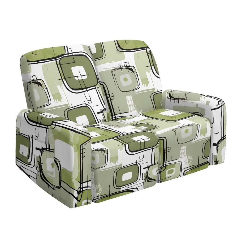 6 Pieces Stretch Recliner Loveseat Covers, Mid-Century Modern Geometric Washable Slipcovers Soft Furniture Protectors with Elastic Bottom for Kids and Pets 2 Seater