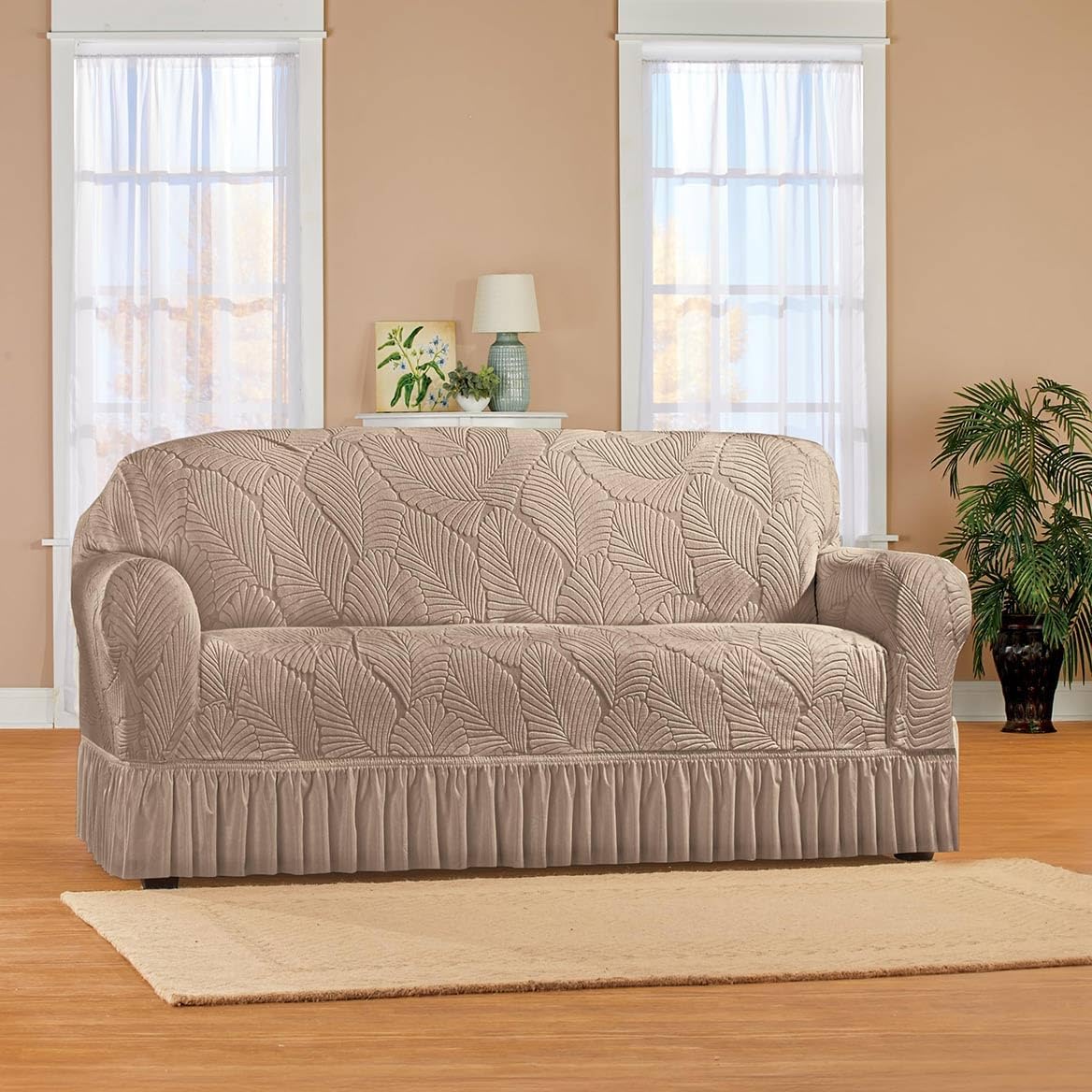 Collections Etc Textured Leaf Design Ruffled Skirt Slipcover