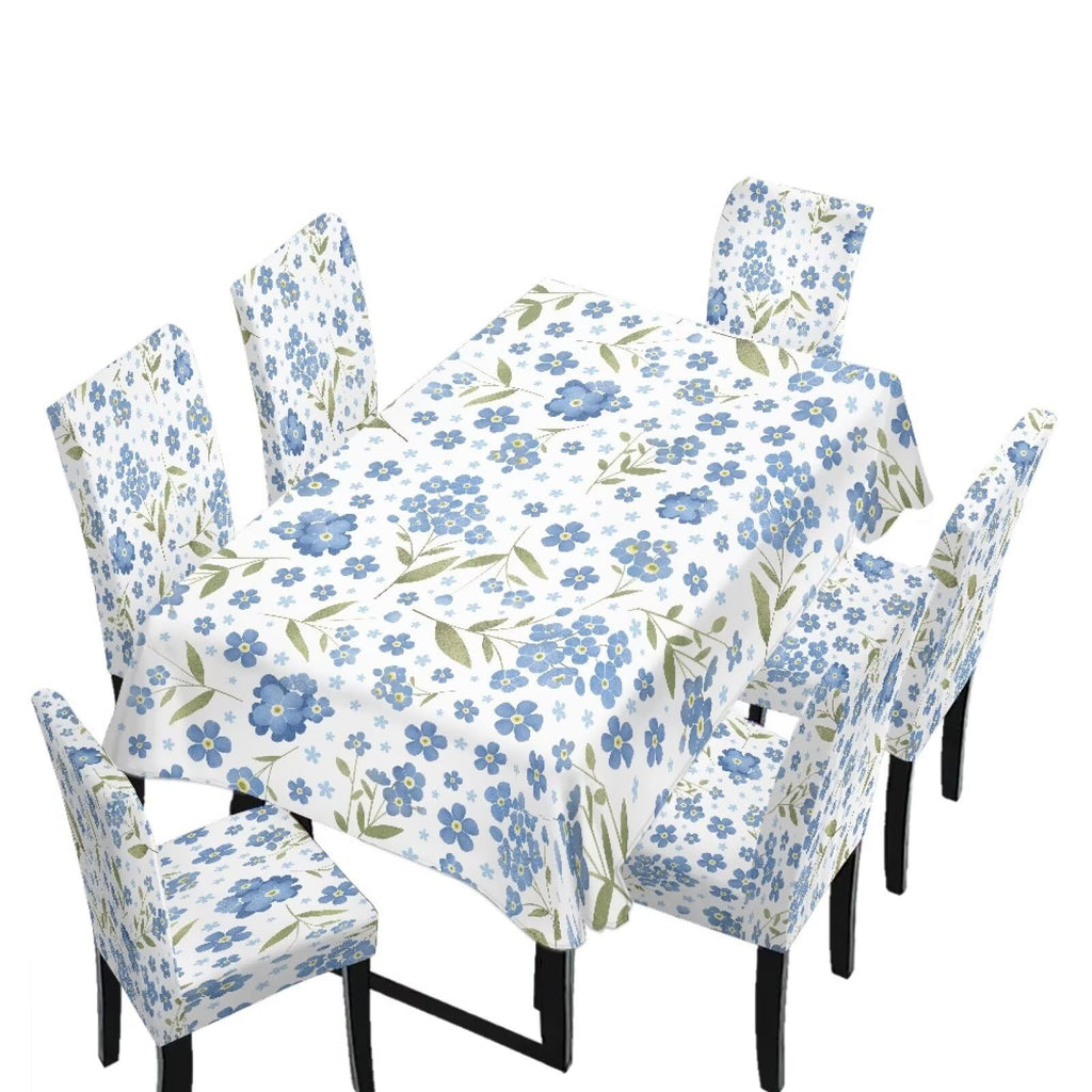 Palm Leaves Rectangular Table Cloth & Dining Chair Covers Set of 5, Stain Resistant Wipeable Chair Protectors for Farmhouse Rustic Home Kitchen Party Decor